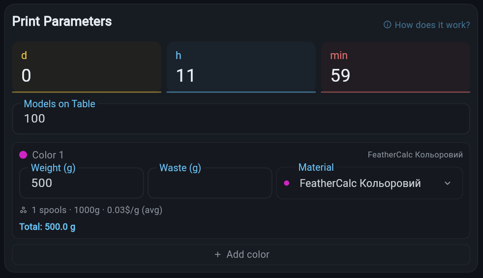 Entering print parameters