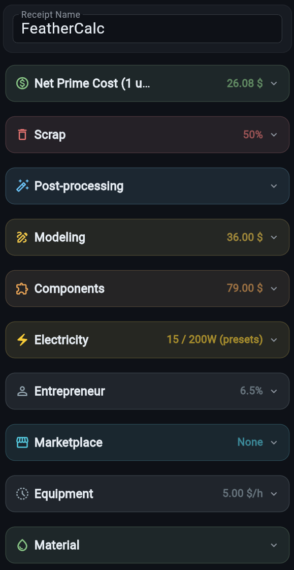 Expanded list of settings blocks